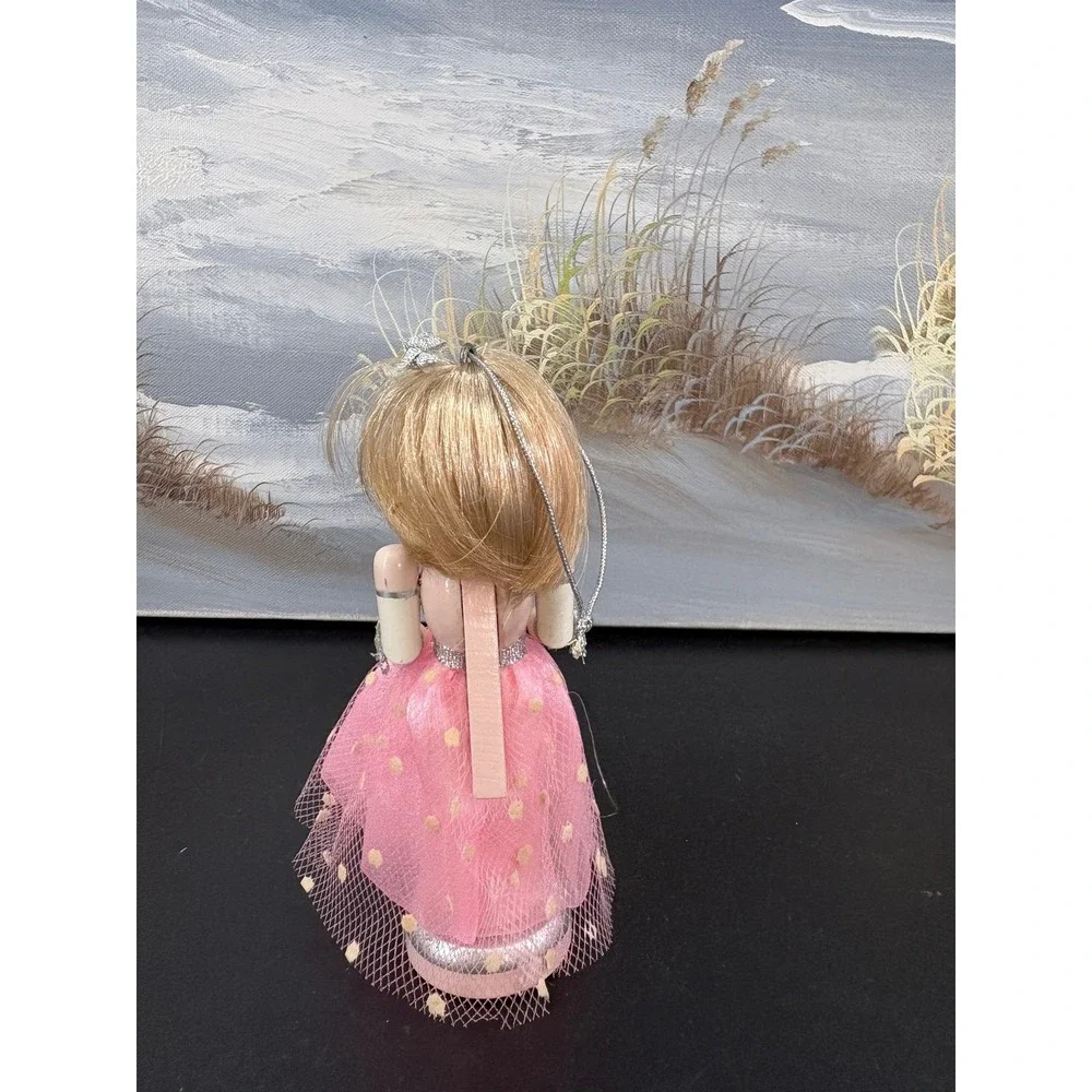 Pink Ballerina Nutcracker Wooden Christmas Ornament Blonde Hair 6 Inch